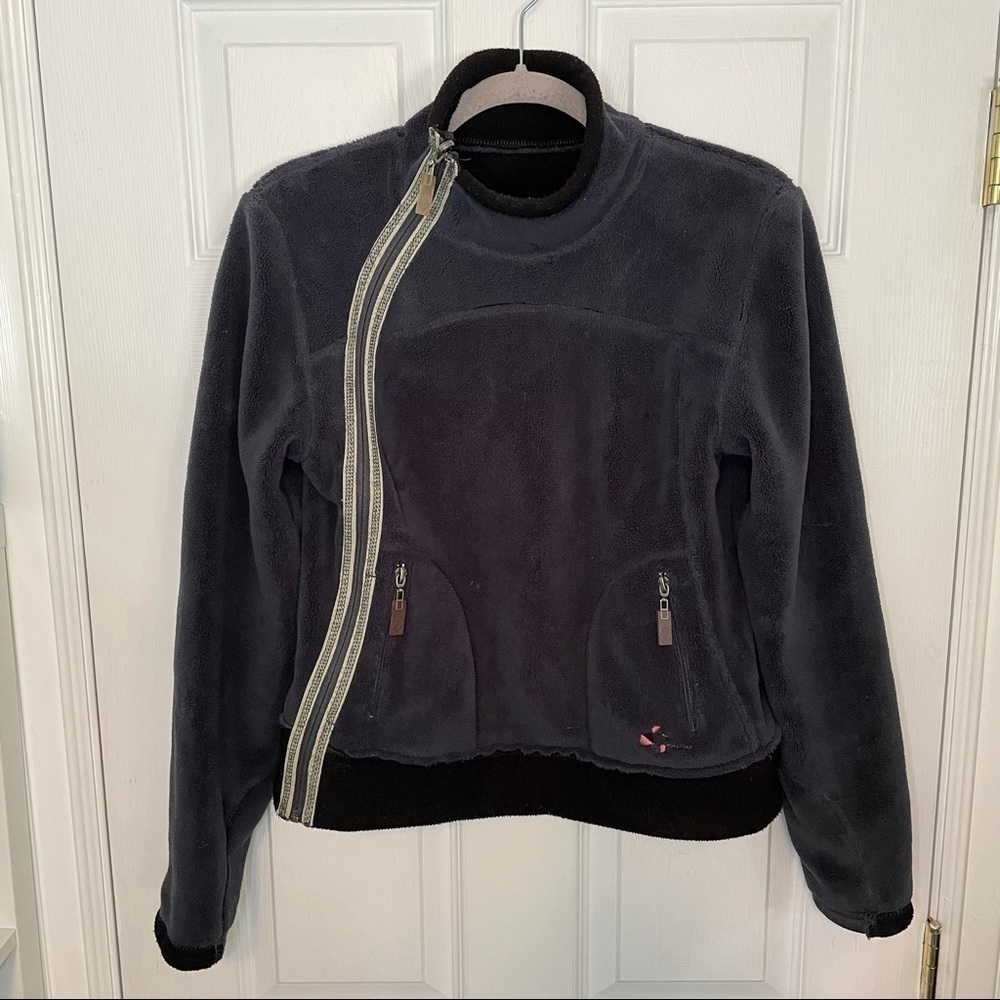 Groggy Zip Up Grey Blue Fleece Cozy Jacket Sweater Small